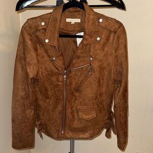 Hot & Delicious Cognac Faux Suede Moto Jacket